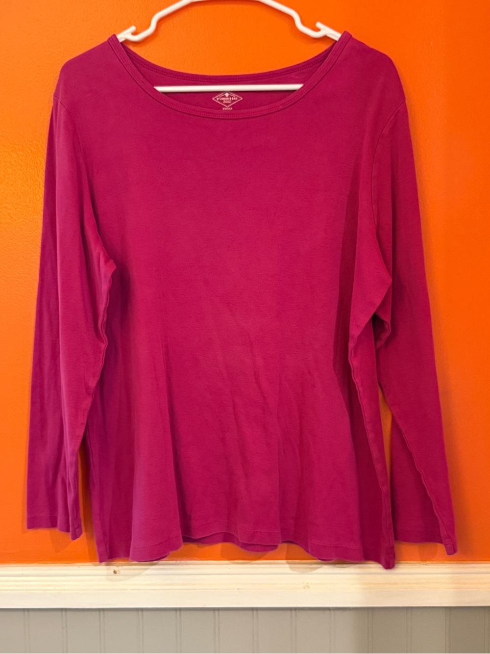 St. John's Bay Long Sleeve Scoop Neck Top - Fuchsia